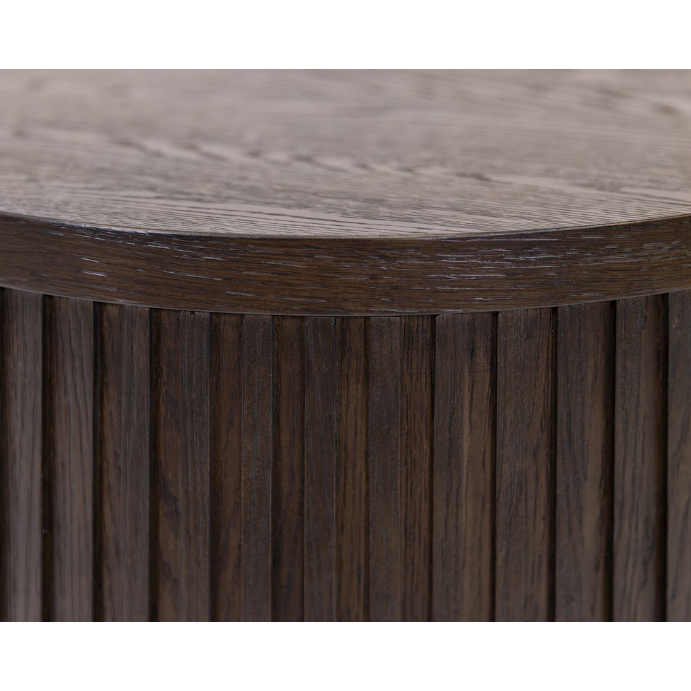 Modern round pedestal table, side table, cocktail stand, fully assembled, brown