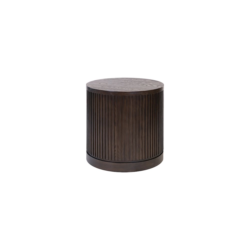 Modern round pedestal table, side table, cocktail stand, fully assembled, brown