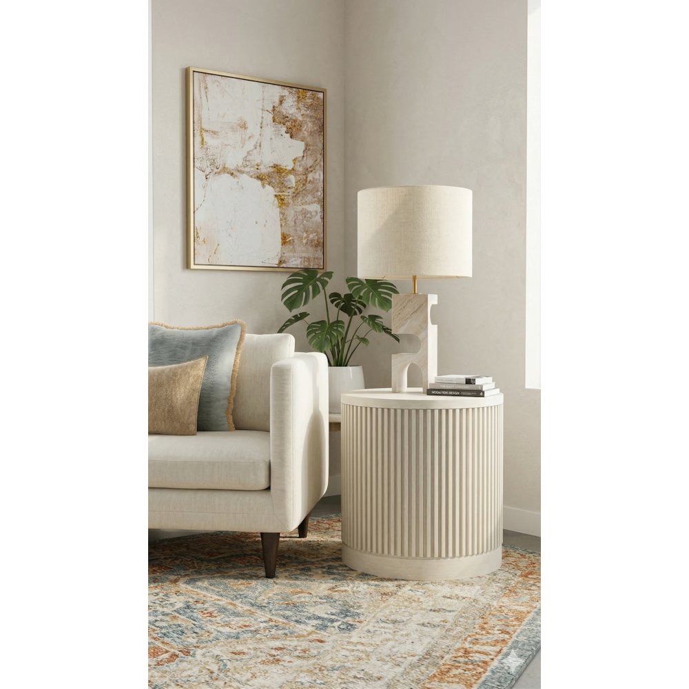 Modern round pedestal table, side table, cocktail stand, fully assembled, white