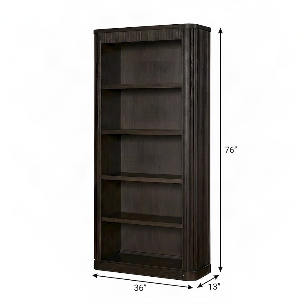 Tall Wood Open Bookcase with Industrial-Style Display Shelves, Brown