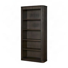 Tall Wood Open Bookcase with Industrial-Style Display Shelves, Brown