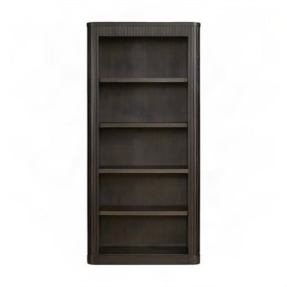 Tall Wood Open Bookcase with Industrial-Style Display Shelves, Brown