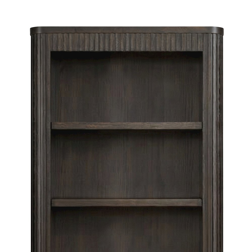 Tall Wood Open Bookcase with Industrial-Style Display Shelves, Brown