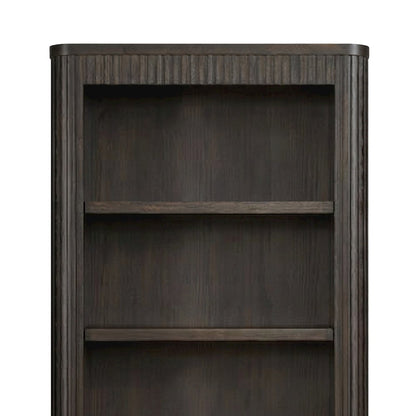 Tall Wood Open Bookcase with Industrial-Style Display Shelves, Brown