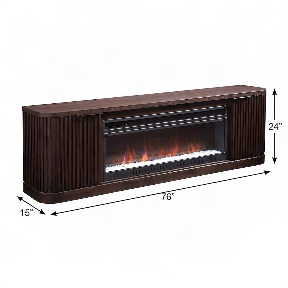 Wooden Fireplace TV Console with Media Storage, Fully Assembled, Brown, 76 Inch
