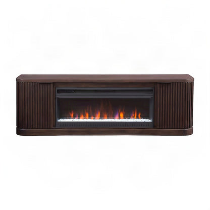 Wooden Fireplace TV Console with Media Storage, Fully Assembled, Brown, 76 Inch