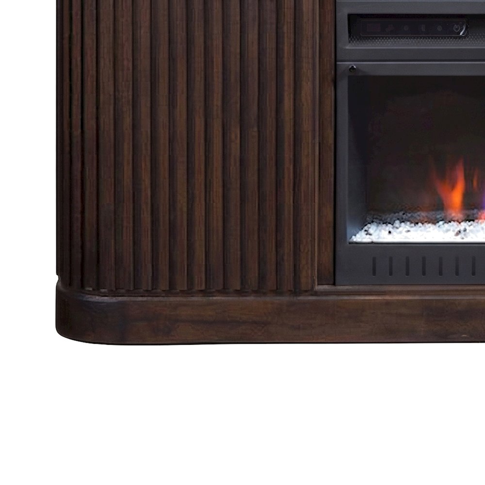 Wooden Fireplace TV Console with Media Storage, Fully Assembled, Brown, 76 Inch