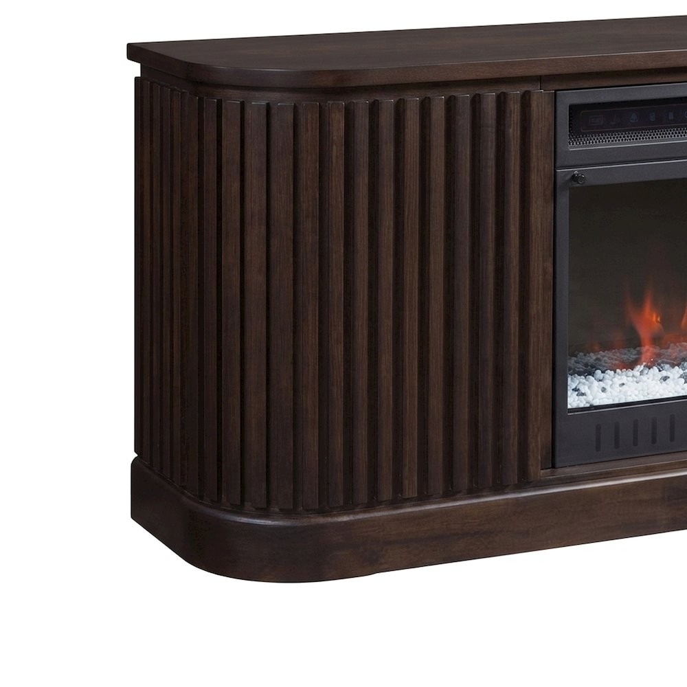 Wooden Fireplace TV Console with Media Storage, Fully Assembled, Brown, 76 Inch
