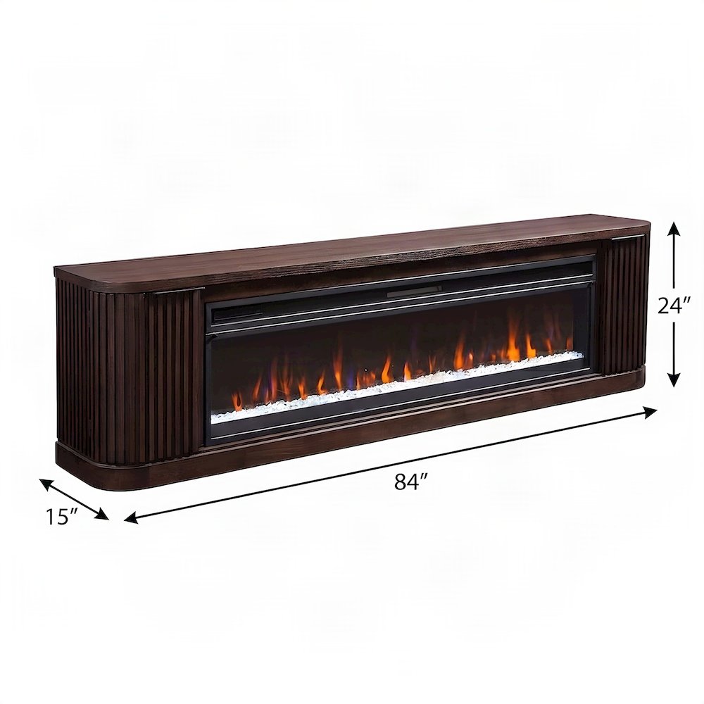 Wooden Fireplace TV Console with Media Storage, Fully Assembled, Brown, 84 Inch