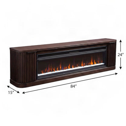Wooden Fireplace TV Console with Media Storage, Fully Assembled, Brown, 84 Inch