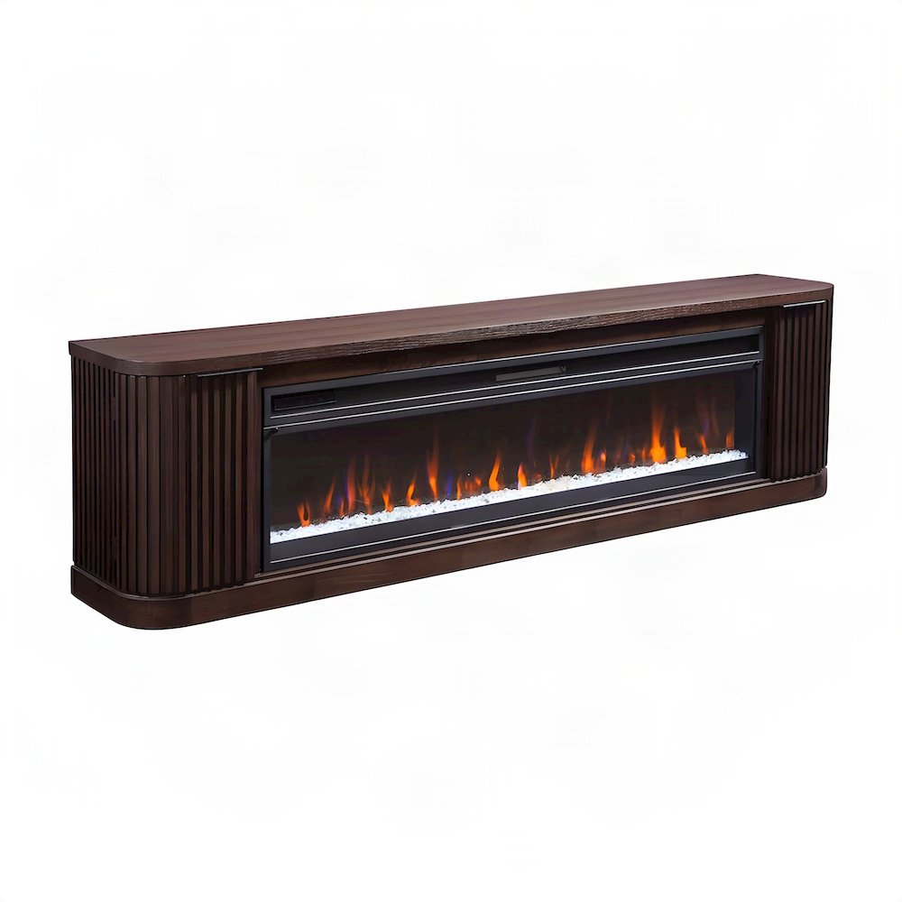 Wooden Fireplace TV Console with Media Storage, Fully Assembled, Brown, 84 Inch