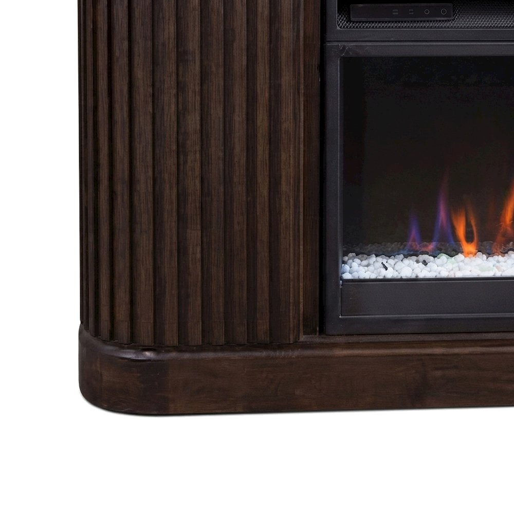 Wooden Fireplace TV Console with Media Storage, Fully Assembled, Brown, 84 Inch