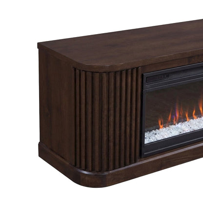 Wooden Fireplace TV Console with Media Storage, Fully Assembled, Brown, 84 Inch