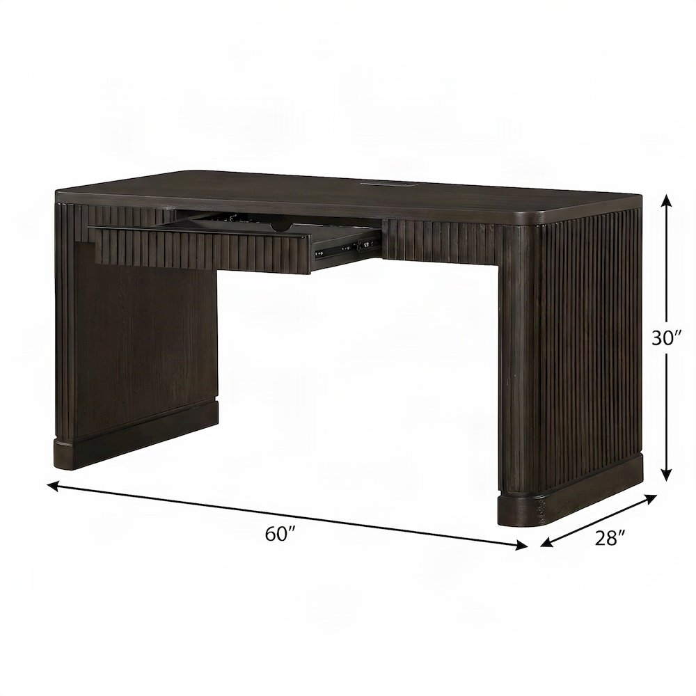 Wooden Executive Writing Desk with Drawers, Shelves, and Storage, Brown