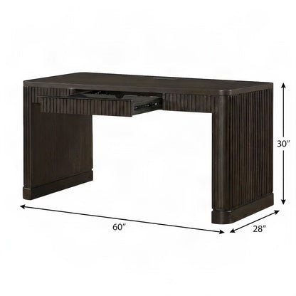 Wooden Executive Writing Desk with Drawers, Shelves, and Storage, Brown