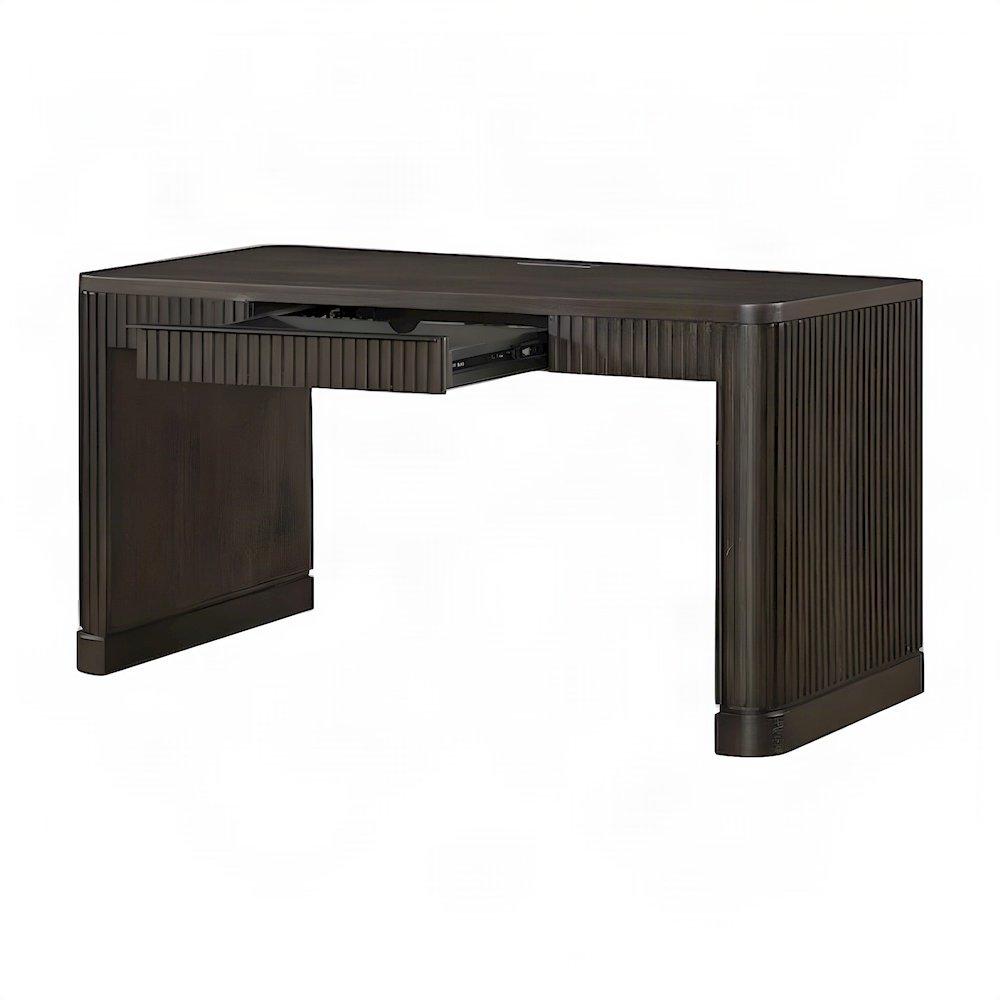 Wooden Executive Writing Desk with Drawers, Shelves, and Storage, Brown