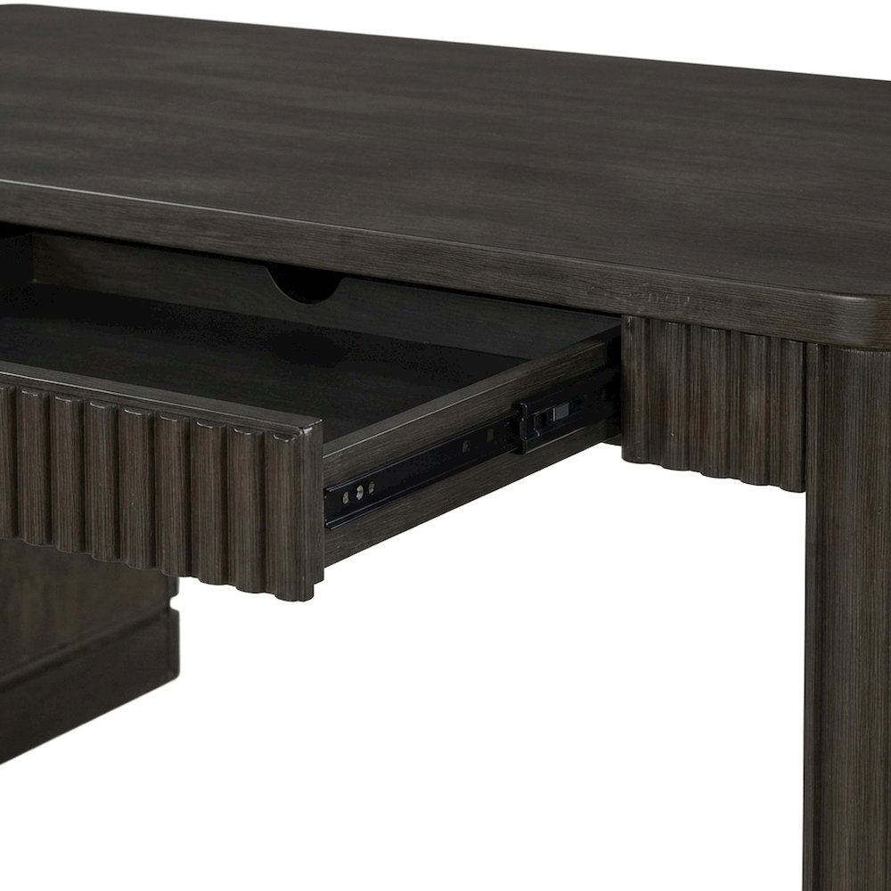 Wooden Executive Writing Desk with Drawers, Shelves, and Storage, Brown