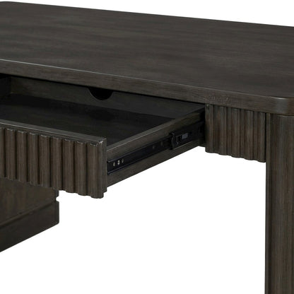 Wooden Executive Writing Desk with Drawers, Shelves, and Storage, Brown