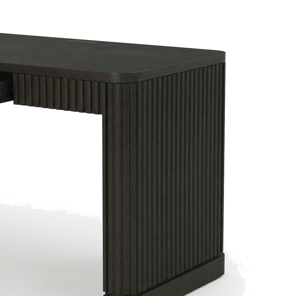 Wooden Executive Writing Desk with Drawers, Shelves, and Storage, Brown