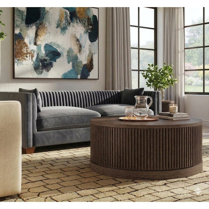 Modern round coffee table, side table, cocktail stand, fully assembled, brown