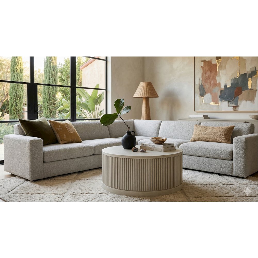 Modern round coffee table, side table, cocktail stand, fully assembled, white