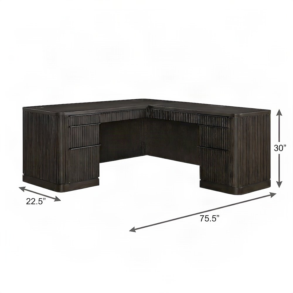 Wood Corner L-Shaped Executive Desk with Pedestal File Drawers, Brown