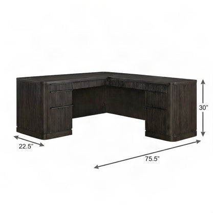 Wood Corner L-Shaped Executive Desk with Pedestal File Drawers, Brown