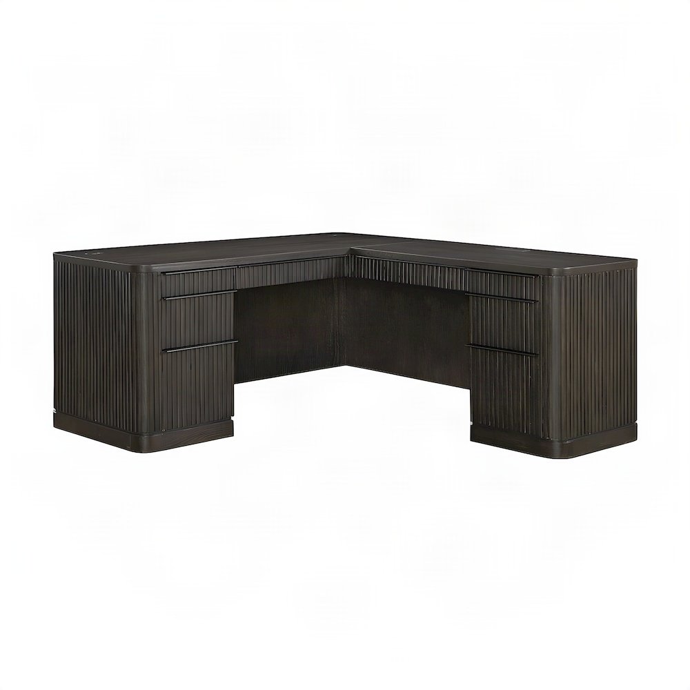 Wood Corner L-Shaped Executive Desk with Pedestal File Drawers, Brown