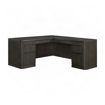 Wood Corner L-Shaped Executive Desk with Pedestal File Drawers, Brown
