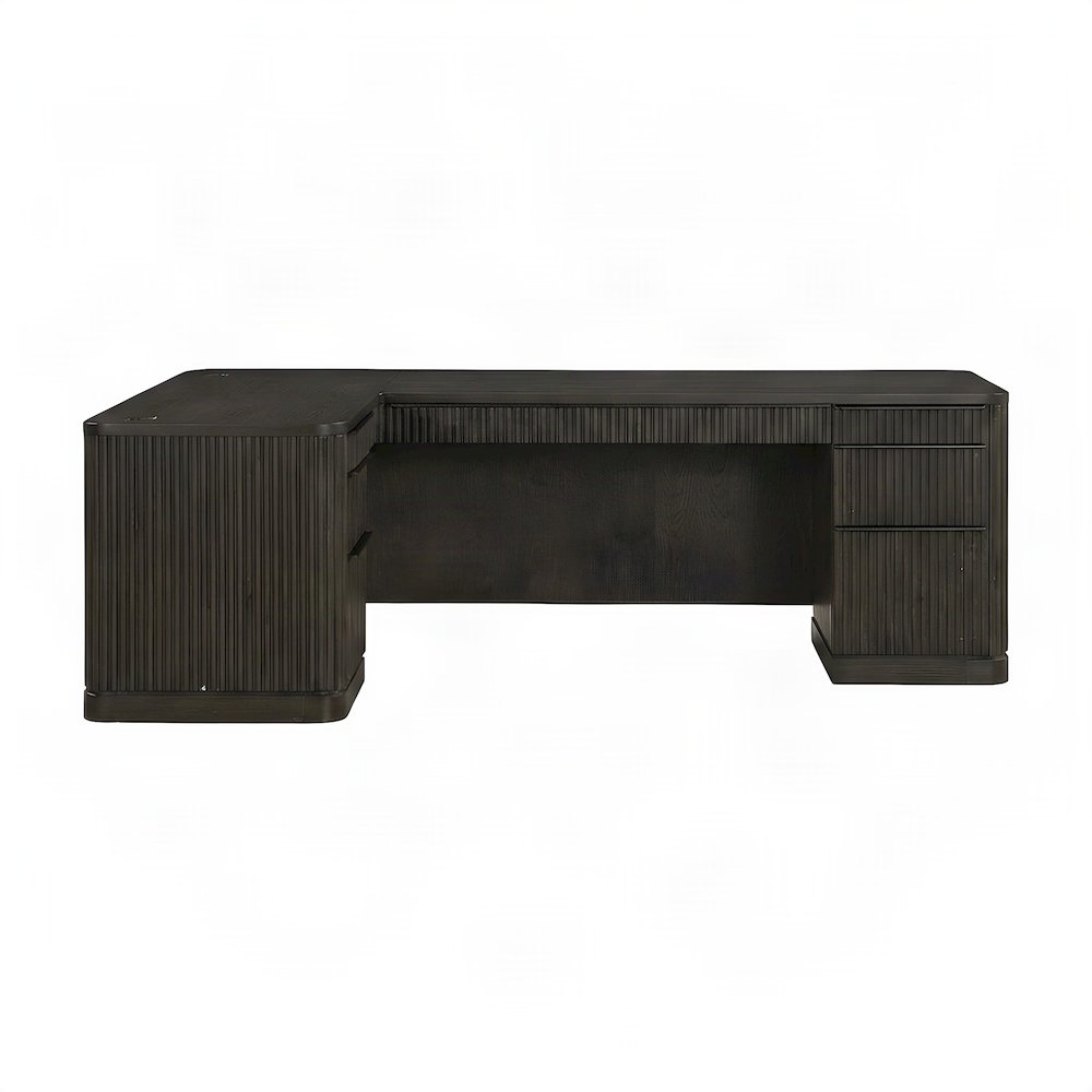 Wood Corner L-Shaped Executive Desk with Pedestal File Drawers, Brown