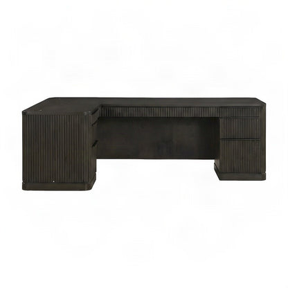 Wood Corner L-Shaped Executive Desk with Pedestal File Drawers, Brown