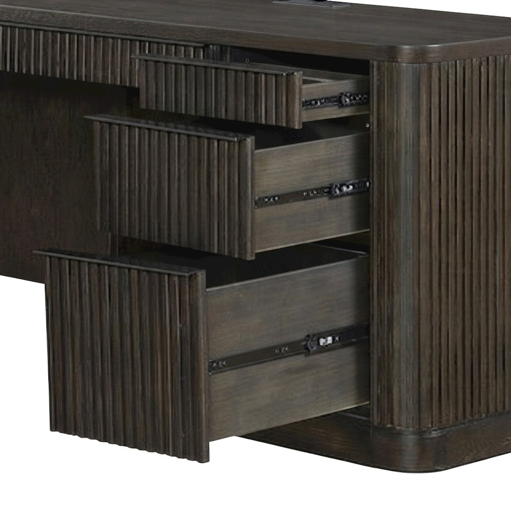 Wood Corner L-Shaped Executive Desk with Pedestal File Drawers, Brown