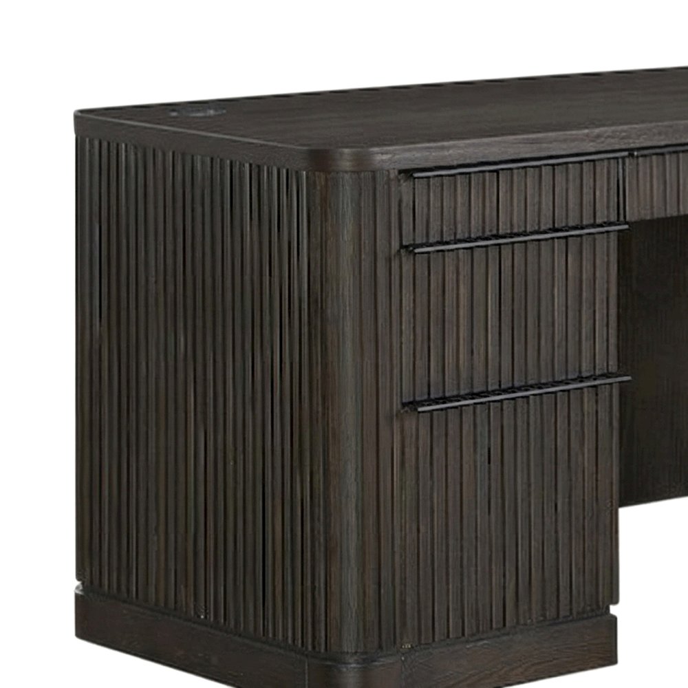 Wood Corner L-Shaped Executive Desk with Pedestal File Drawers, Brown