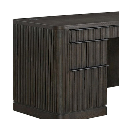 Wood Corner L-Shaped Executive Desk with Pedestal File Drawers, Brown