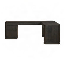 Wooden Pedestal L-Shaped Corner Desk with Drawers, Open Shelf, Brown