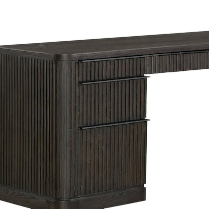 Wooden Pedestal L-Shaped Corner Desk with Drawers, Open Shelf, Brown