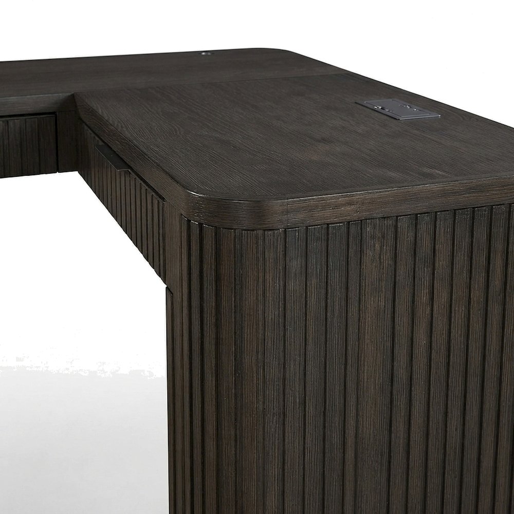 Wooden Pedestal L-Shaped Corner Desk with Drawers, Open Shelf, Brown