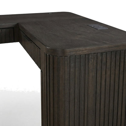 Wooden Pedestal L-Shaped Corner Desk with Drawers, Open Shelf, Brown