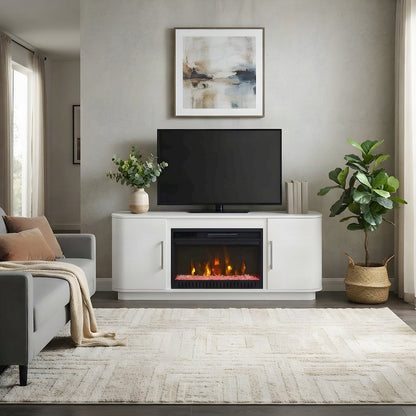 Wood Fireplace TV Stand Console, Fully Assembled Entertainment, White