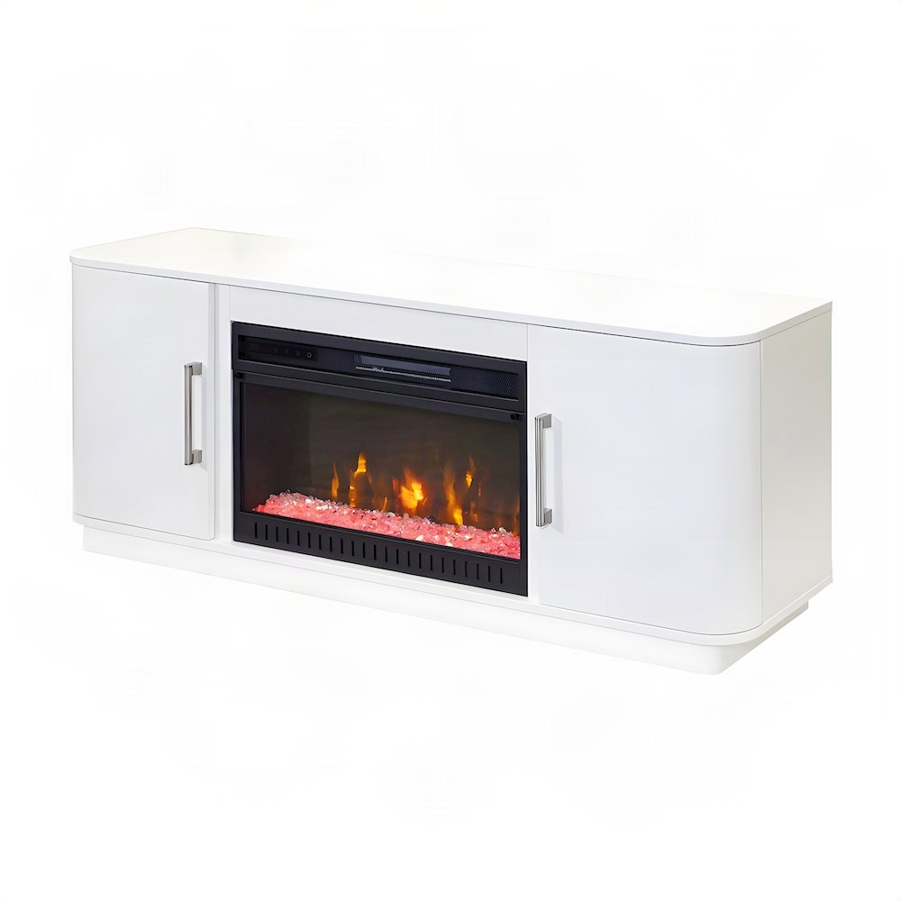 Wood Fireplace TV Stand Console, Fully Assembled Entertainment, White