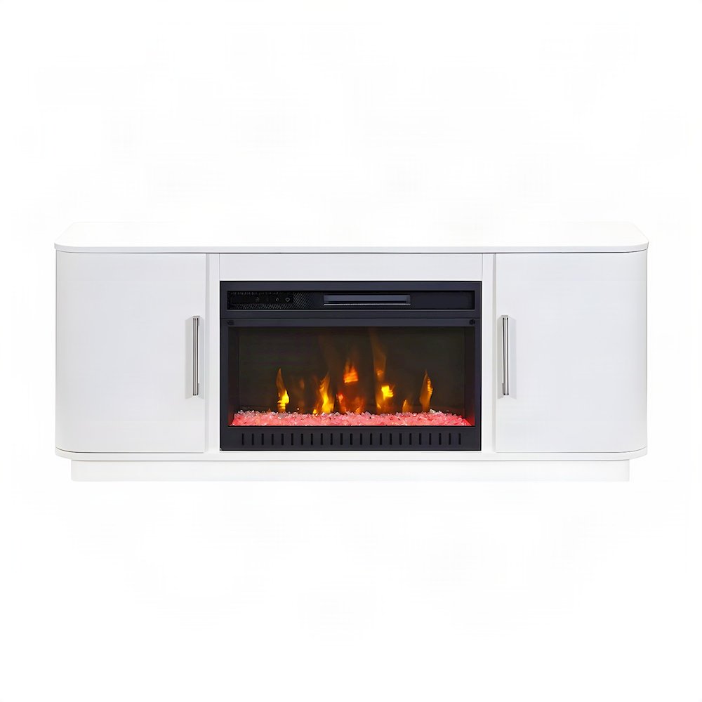 Wood Fireplace TV Stand Console, Fully Assembled Entertainment, White