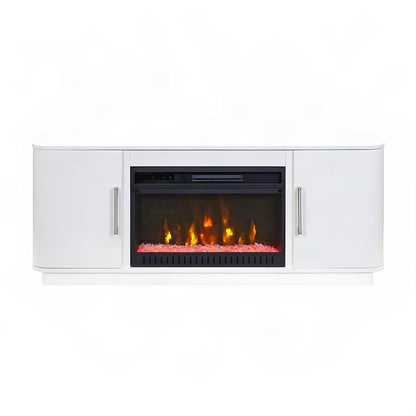 Wood Fireplace TV Stand Console, Fully Assembled Entertainment, White