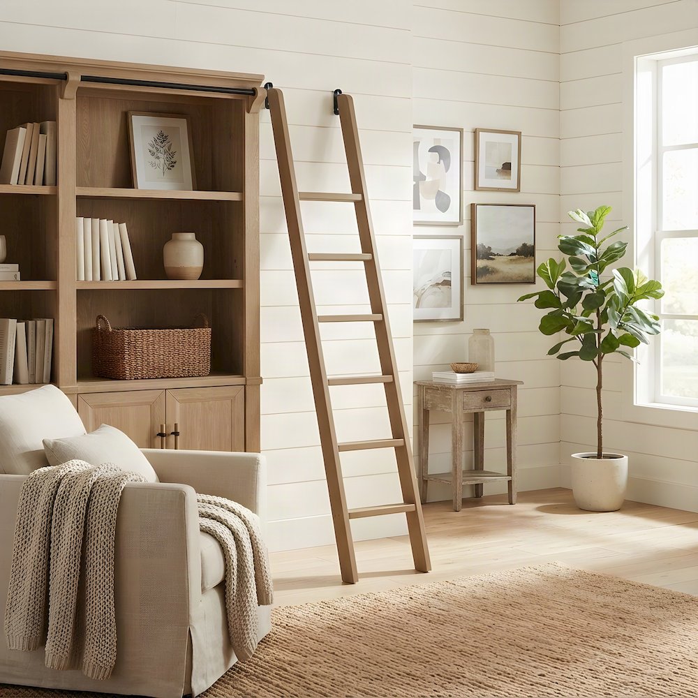 Solid Wood Blanket Ladder Shelf and Decorative Quilt Rack Stand, Brown