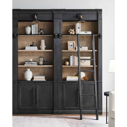 Two 8' Tall Bookcase Wall With Ladder, Storage Organizer, Display Shelf, Black
