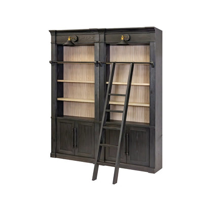 Wood Tall Bookshelf Set of 2 with Ladder Rail Storage Shelves, Black