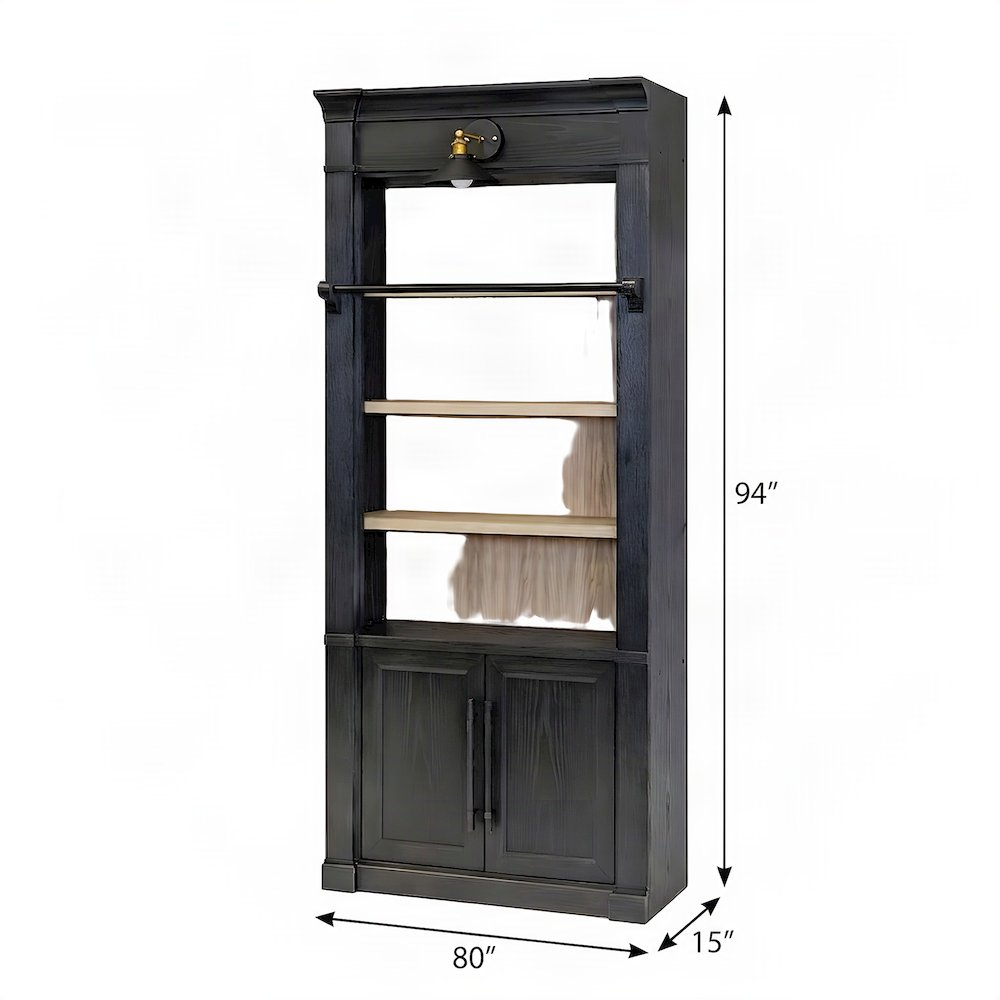Wood Tall Bookshelf Set of 2 with Ladder Rail Storage Shelves, Black