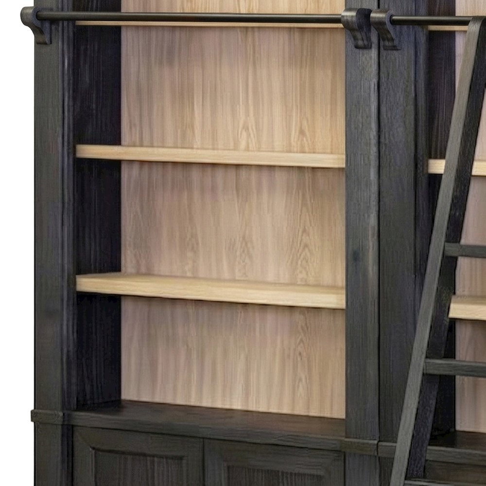 Wood Tall Bookshelf Set of 2 with Ladder Rail Storage Shelves, Black