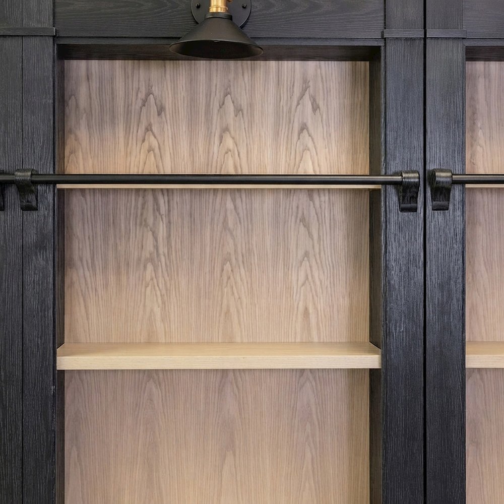 Wooden Tall Bookcase Wall with Sliding Ladder and Open Shelves, Black