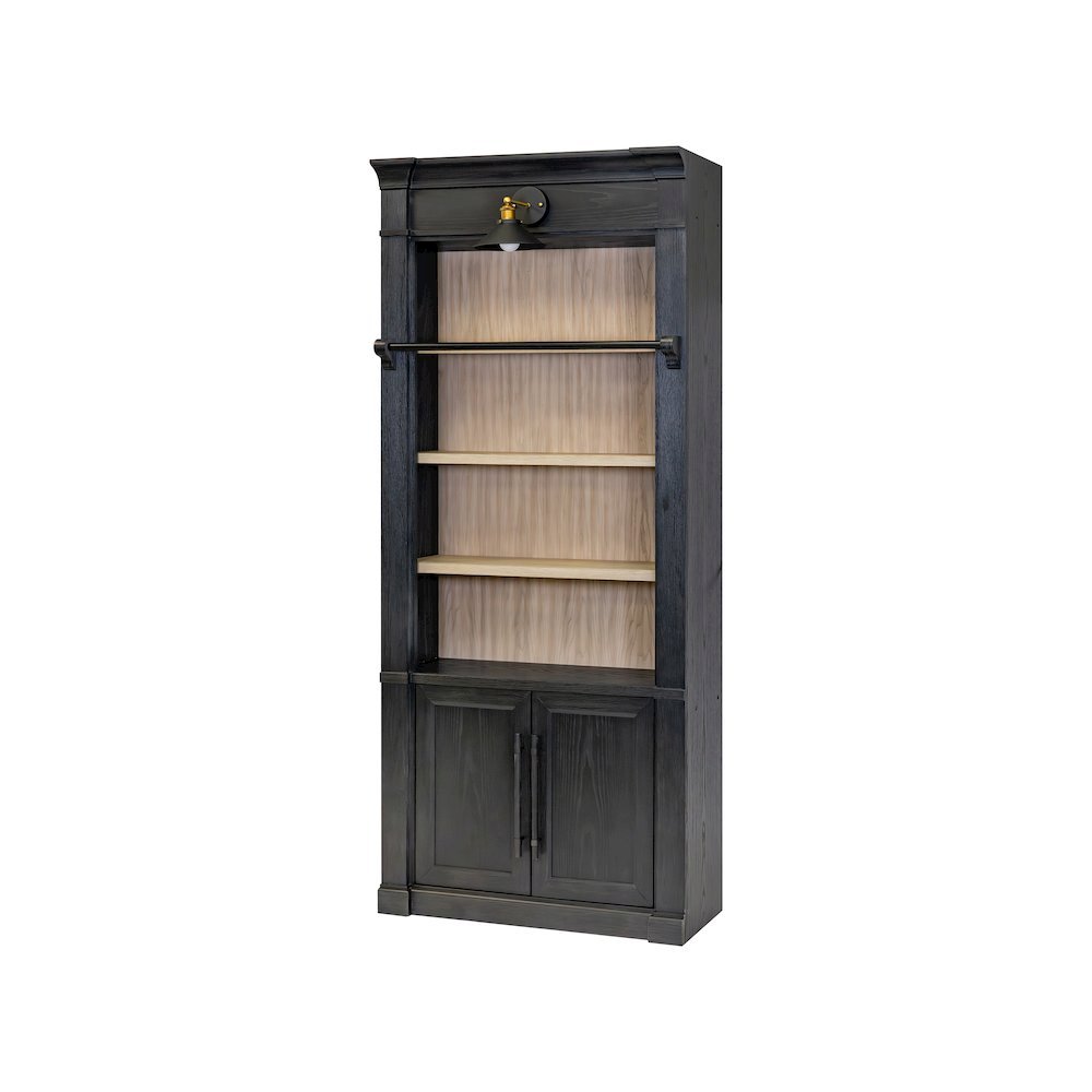 Contemporary Wood Tall Bookcase with Open Display Storage Shelves, Black