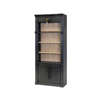 Contemporary Wood Tall Bookcase with Open Display Storage Shelves, Black
